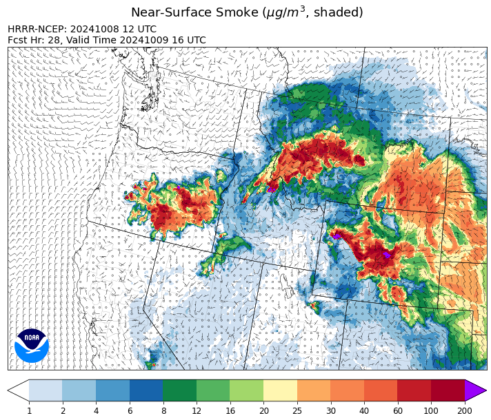 By midday Wednesday, the HRRR smoke model shows high surface smoke concentrations over much of the state.